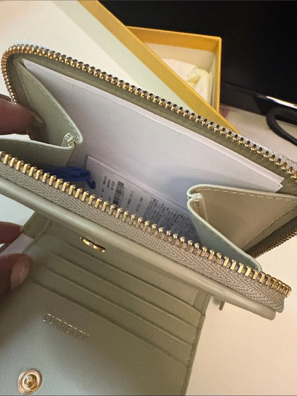 Burberry Canvas Plaid Zip Wallet - Beige and Navy